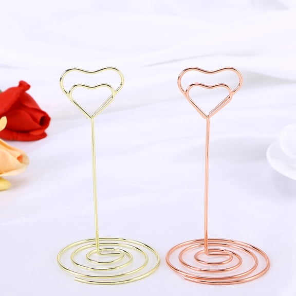 KALLORY 10pcs Gold Iron Heart Shaped Card Holder Menu Clip for Party Home Use