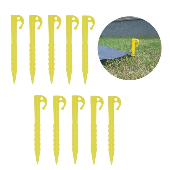 KALLORY 10Pcs Yellow Plastic Tent Stakes for Stable Support in Outdoor Activities