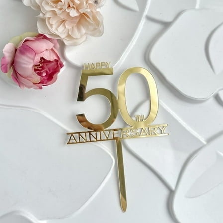 KALLORY Golden Acrylic 50th Anniversary Cake Topper, Elegant Letter Decoration for Birthday and Party Cakes