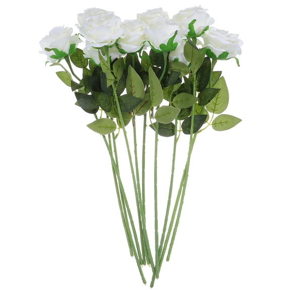 KALLORY 10pcs White Artificial Roses with Stems for Wedding Bouquets, Home Decor, Party Decorations, and Floral Arrangements