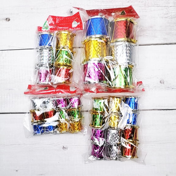 KALLORY 12-Piece Christmas Drum Ornaments Set, Assorted Colors Holiday Decorations for Tree and Home Festive Decor