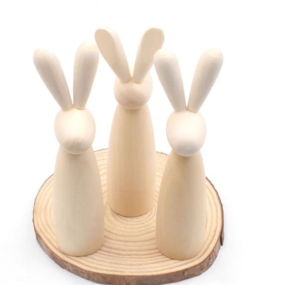 KALLORY 12-Piece Natural Unpainted Wooden Bunny Peg Dolls, Craft Supplies for Painting, Decorating, and Projects