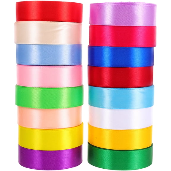 KALLORY 16 Rolls Polyester Ribbon Assorted Colors for Party Decorations, Crafting, Wrapping, and Holiday Celebrations