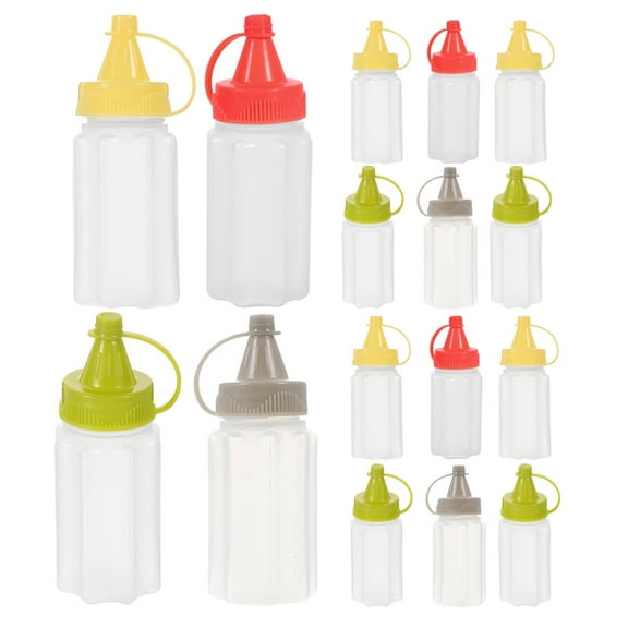 KALLORY 16Pcs Small Sauce Bottles Food Grade Plastic Squeeze Containers For General Users 3.34X1.26X1.18in