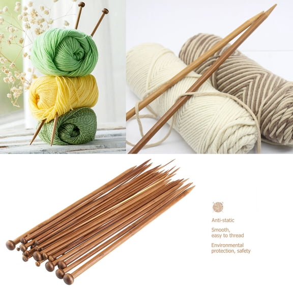 KALLORY 18 Pairs Knitting Accessories Needles Light Brown Carbonized Single Pointed Knitting Projects