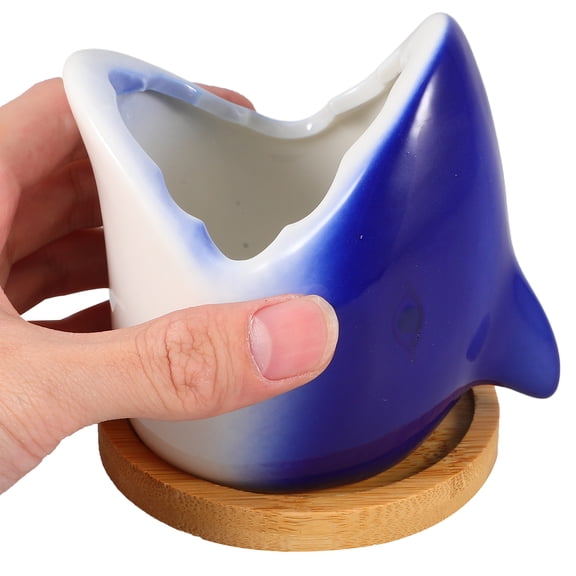 KALLORY Blue Ceramic Bonsai Pot with Fine Workmanship for Indoor Plants