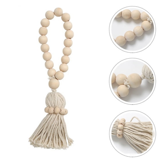 KALLORY 1 Pack Boho Wooden Bead String Pendant for Bedroom Wall Art Decor, Handmade Natural Beads for Home Decoration
