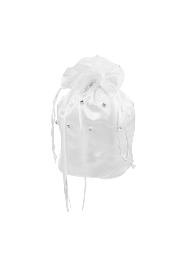 1Pack Bridal Drawstring Purse White Satin with Candy Storage Feature