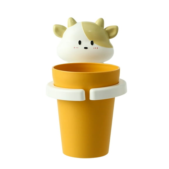 KALLORY 1Pack Cartoon Cow Gargle Cup Yellow PP Material Wall Mountable Bathroom Gargle Cup for Children