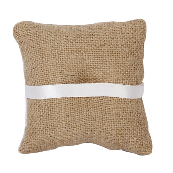 KALLORY 1Pack Decorative Rings Cushion Chocolate Brown Lace Burlap Wedding Accessories