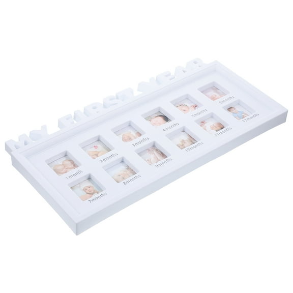 KALLORY 1Pack Elegant White Plastic Rectangle Picture Frame for Baby Photo Keepsake First Year Celebration 15.7x7.9in