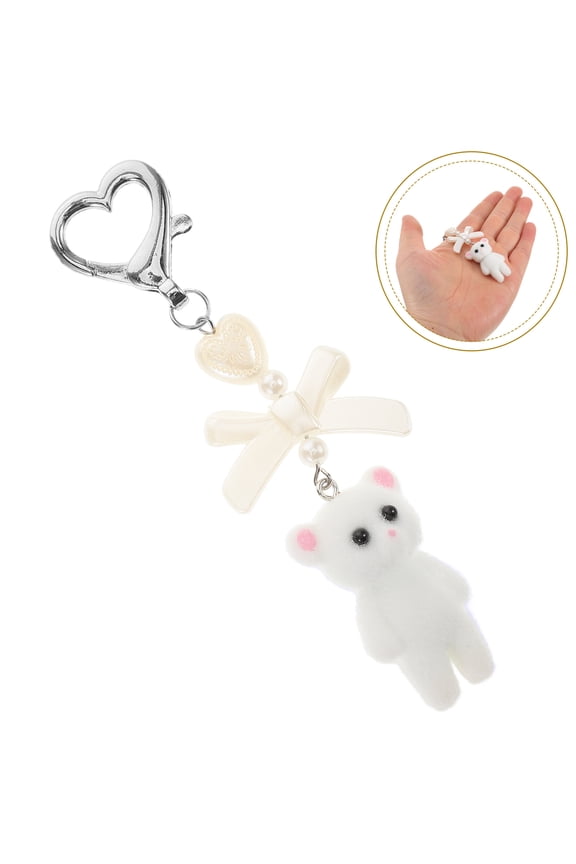 1Pack Metal Keychain Pendant 3D Bear in White Resin with Cute Design for Girls and Animal Lovers