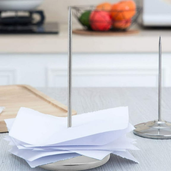 KALLORY 1Pack Round Base Thick Rod Menu Fork Kitchen Ticket Spike Silver 5.9x3in