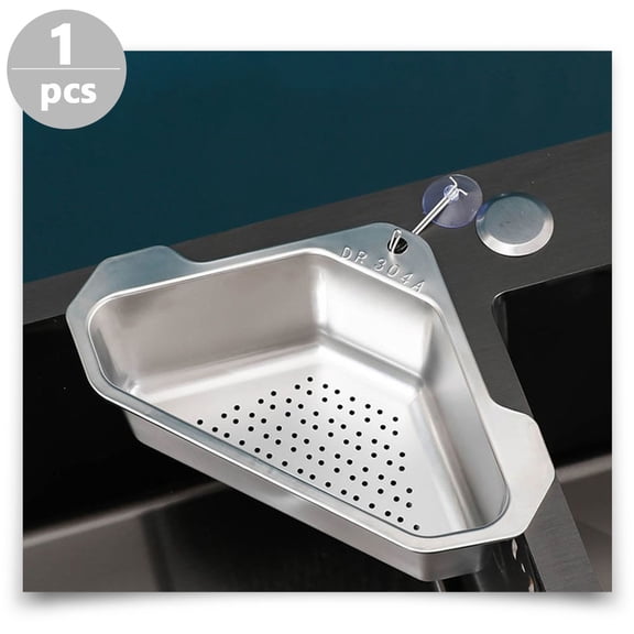 KALLORY 1Pack Triangle Sink Corner Storage Basket Silver 9.6X6.9X3.1in Stainless Steel Space Saving