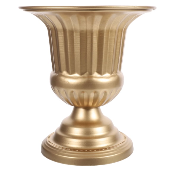 KALLORY Vintage Golden Metal Urn Planter Flower Vase Decorative Floral Arrangement Container for Tabletop and Wedding