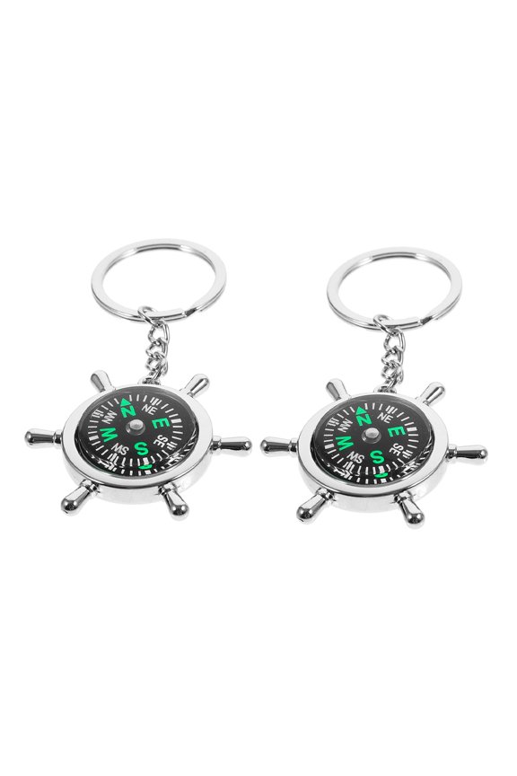 1Pair Durable Silver Alloy Pocket Compass Keychain for Camping Hiking and Outdoor Use