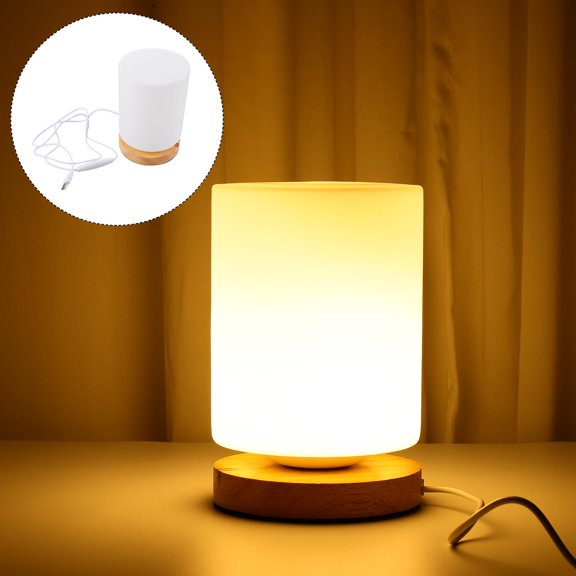 KALLORY LED Bedside Lamp Cylinder Shape USB Powered Warm Night Light for Bedroom Decoration and Reading
