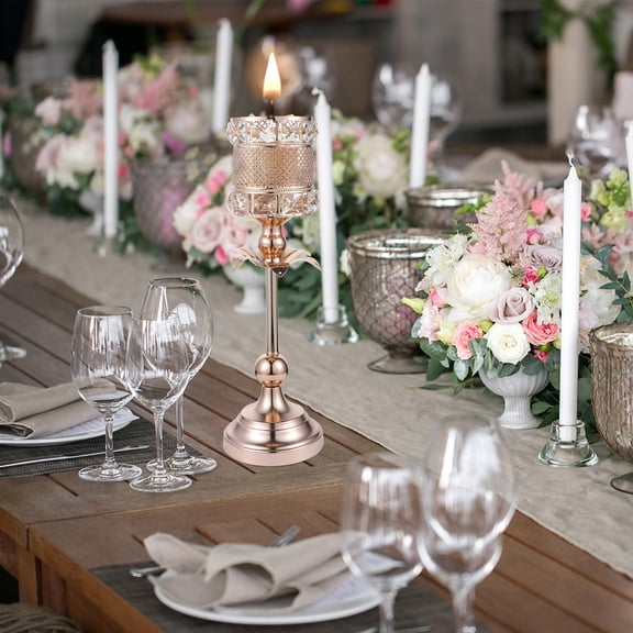 KALLORY 1Pc Golden Metal Candle Shelf Crystal Candleholder for Warm Party Decor