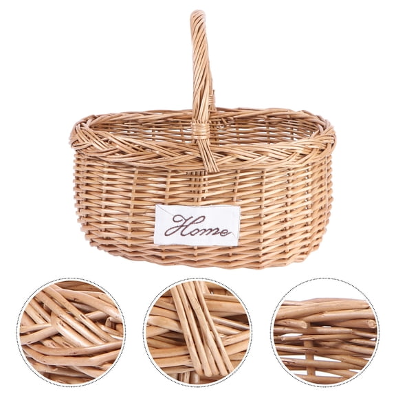 KALLORY 1Pc Willow Picnic Basket Brown Natural Weaving Storage Tote for Fruit and Flowers