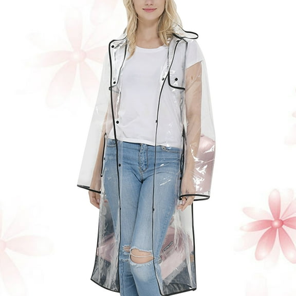 KALLORY 1Pcs Black Transparent EVA Raincoat for Women Hooded Quick-dry Windproof Suitable for Hiking