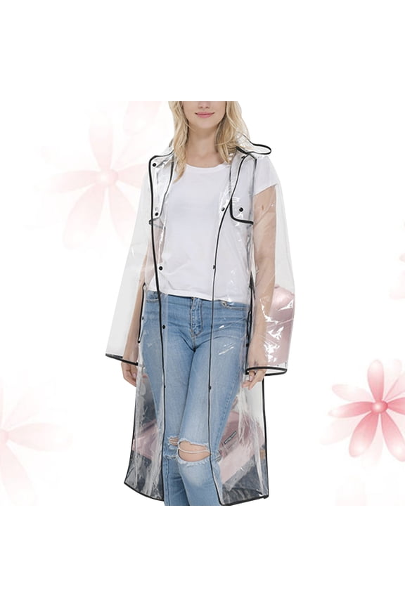 1Pcs Black Transparent EVA Raincoat for Women Hooded Quick-dry Windproof Suitable for Hiking