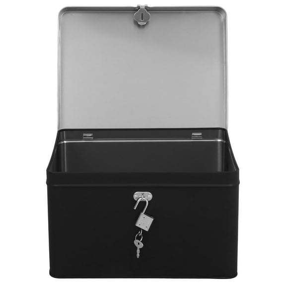 KALLORY Lockable Black Metal Storage Box, Multipurpose Locking Tinplate Organizer for Home, Office, and Secure Storage