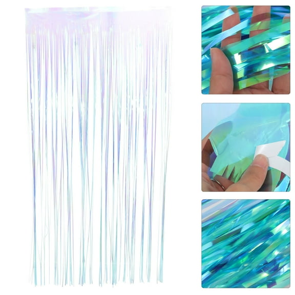 KALLORY 1Pcs Blue PET Fringe Backdrop Curtain for Families and Friends Party 200X100CM