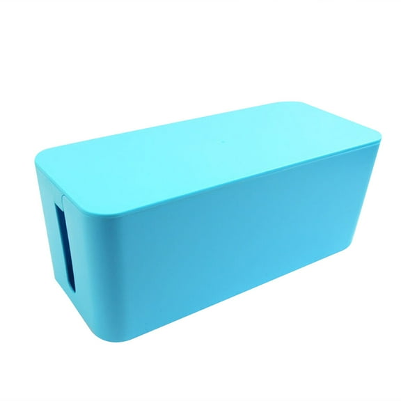 KALLORY 1Pcs Blue Plastic Hide Wires Box for Table in 9.4x4.7x4.7in