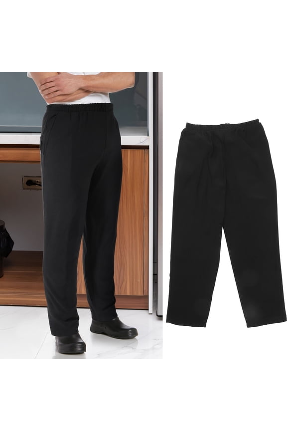 Men's Breathable Chef Pants Black Polyester Cotton Kitchen Workwear XXL Comfortable
