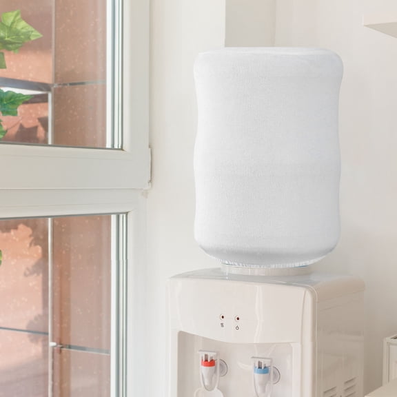 KALLORY 1Pcs Elastic Velvet Water Dispenser Cover White Polyester Full Coverage Home Decor 34.00X28.00X28.00CM