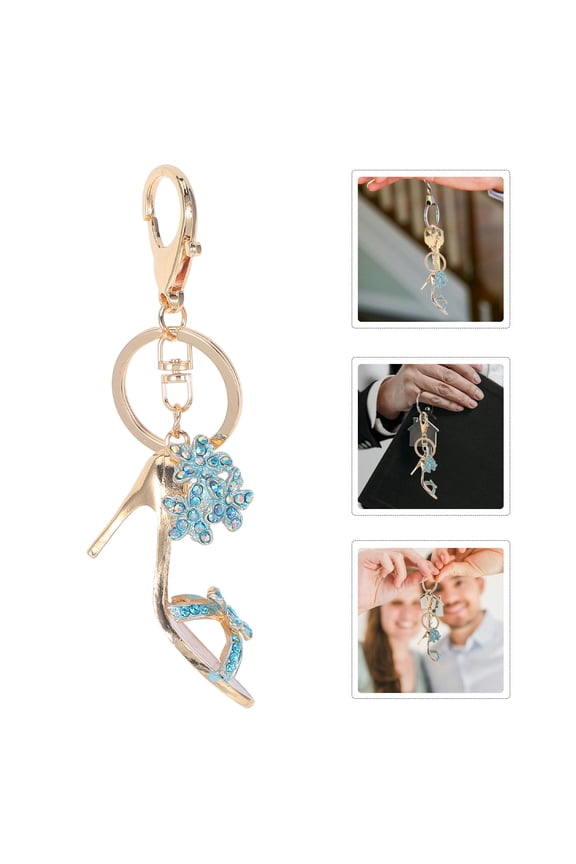 1Pcs High Heel Key Ring Rhinestone Lady Keychain Blue Zinc Alloy Elegant Accessory for Handbag