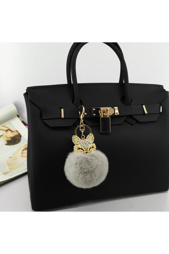 1Pcs Puff Balls Keychain with Pearls Rhinestones Inlay for Purse Jewelry for Handbags