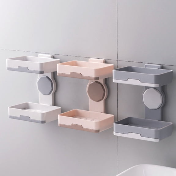 KALLORY 1Pcs Rectangular Soap Dish Case with Self Adhesive Leachate Tray for Bathroom and Kitchen