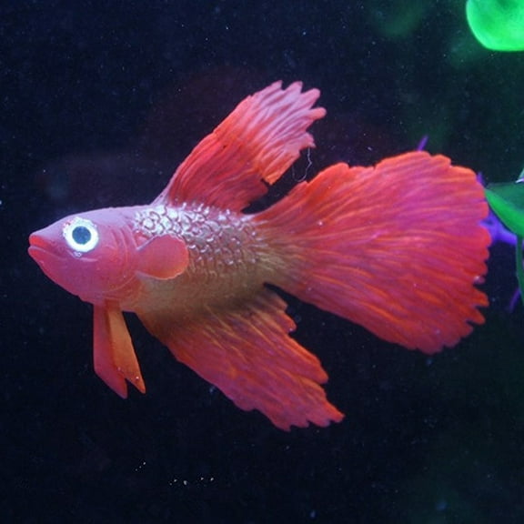 KALLORY 1Pcs Red Silicone Betta Fish Tank Accessories Decorations for Aquarium with Glowing Effect