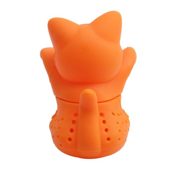KALLORY 1Pcs Silicone Tea Infuser For Loose Leaf Tea With Cat Shaped Design Orange Color
