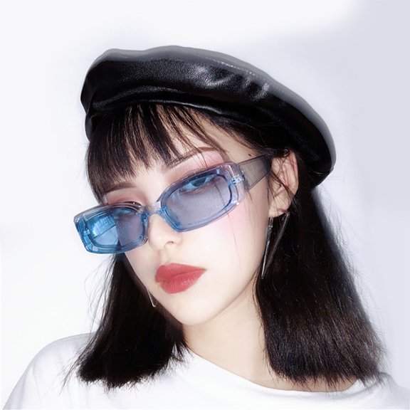 KALLORY 1Pcs Square Blue Sunglasses For Women UV Protection Wear