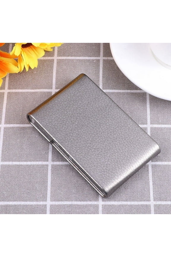1Set Business Card File Box Metal Wallet Elegant Design for Professional Events Grey Pu Leather 9.6x6.1x1.3in