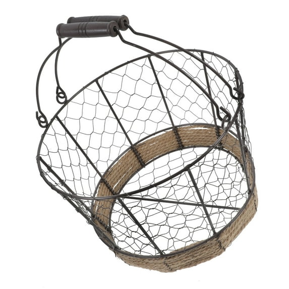 KALLORY 1Set Countertop Basket Round Iron Jute Rope for Fruit and Vegetable Storage Home Decor Rustic