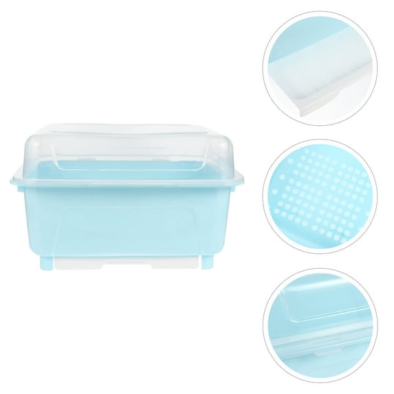 KALLORY 1Set Kitchen Tableware Storage Box Blue Plastic Rectangular Shape For Organizing In Home Kitchens