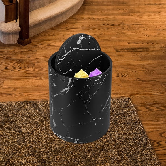 KALLORY 1Set Marble Texture Trashcan For Living Room And Kitchen Odor Isolation Feature
