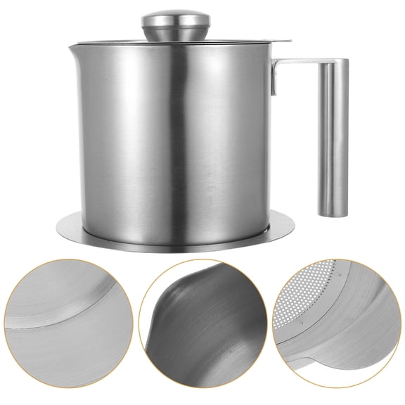 KALLORY 1Set Oil Strainer Can Silver 14.5X12CM 1.2L 304 Stainless Steel With Fine Mesh Strainer