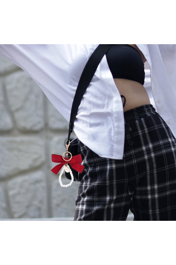 1Set Purse Keychain Charm Bow Fashionable Metal and Ribbon for Women Bag Accessory