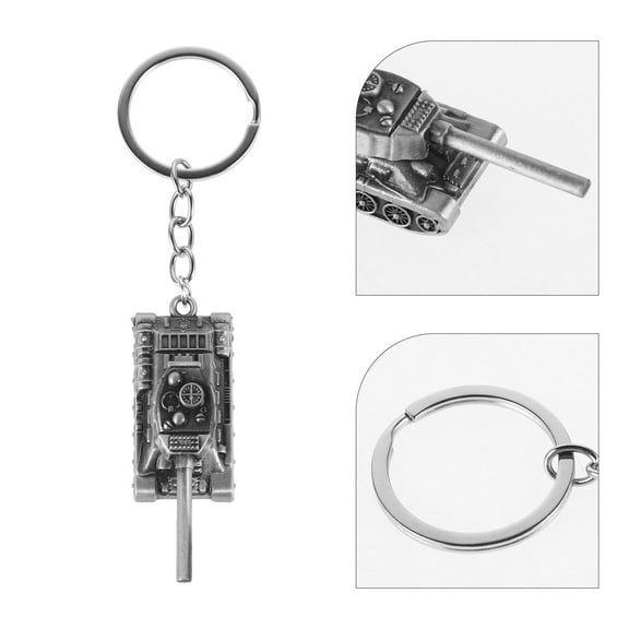 KALLORY 1Set Silver Alloy 3D Tank Model Keychain For Cool Keyring Novelty Keychains