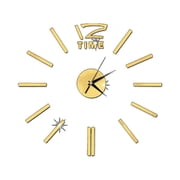 KALLORY 1Set Wall Clock Mirror for Home Decor with Self Adhesive Stickers in Golden Metal and Acrylic 50x50in