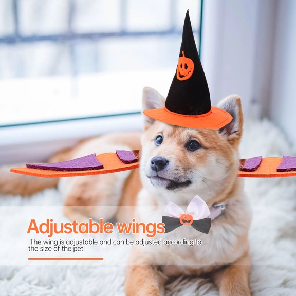 KALLORY 1Set Washable Orange Pet Festival Hat with Funny Bat Wing Design for Costume Parties