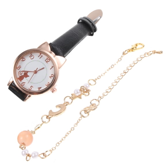 KALLORY 1Set Watch and Bracelet Set for Women Small Dainty Quartz Watches with Leather Strap and Zinc Alloy