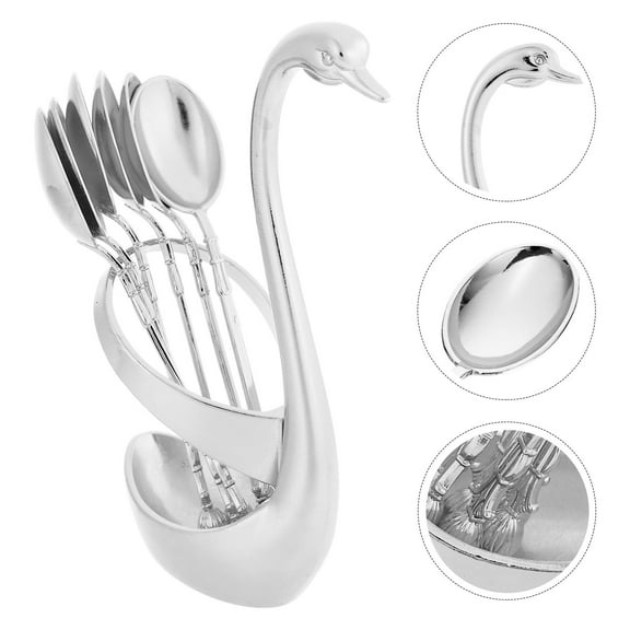 KALLORY 1Set Water Proof Base Fruit Forks Swan Shaped Alloy for Kitchen Dining Tableware