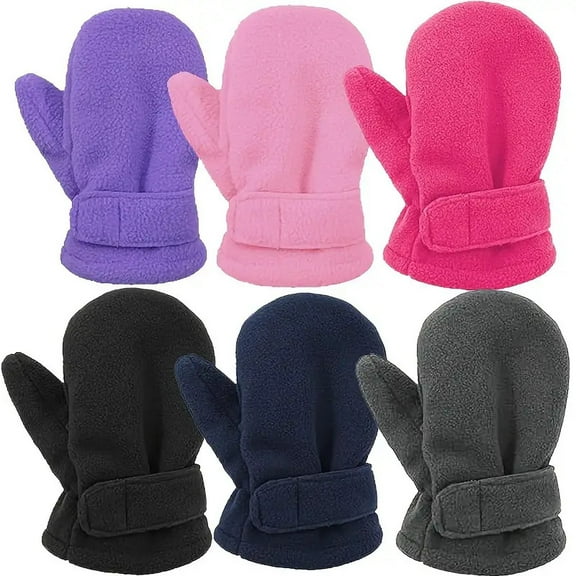 KALLORY 2 Pairs Kids Thermal Fleece Gloves, Infant Toddler Winter Mittens, Soft Warm Snow Gloves, Preschool Hand Warmers for Outdoor Play