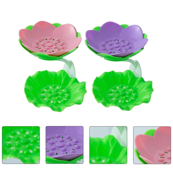 KALLORY 2 Pc Soap Storage Racks Draining Holders Case Shape Leaf Travel Work
