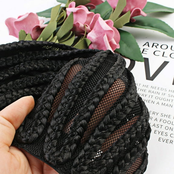 KALLORY 2 Pcs Crochet Net Cap for Braid Hair Mesh Dome Caps Wigs Black